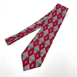 Oscar De La Renta Mens Silk Tie Red Abstract Print